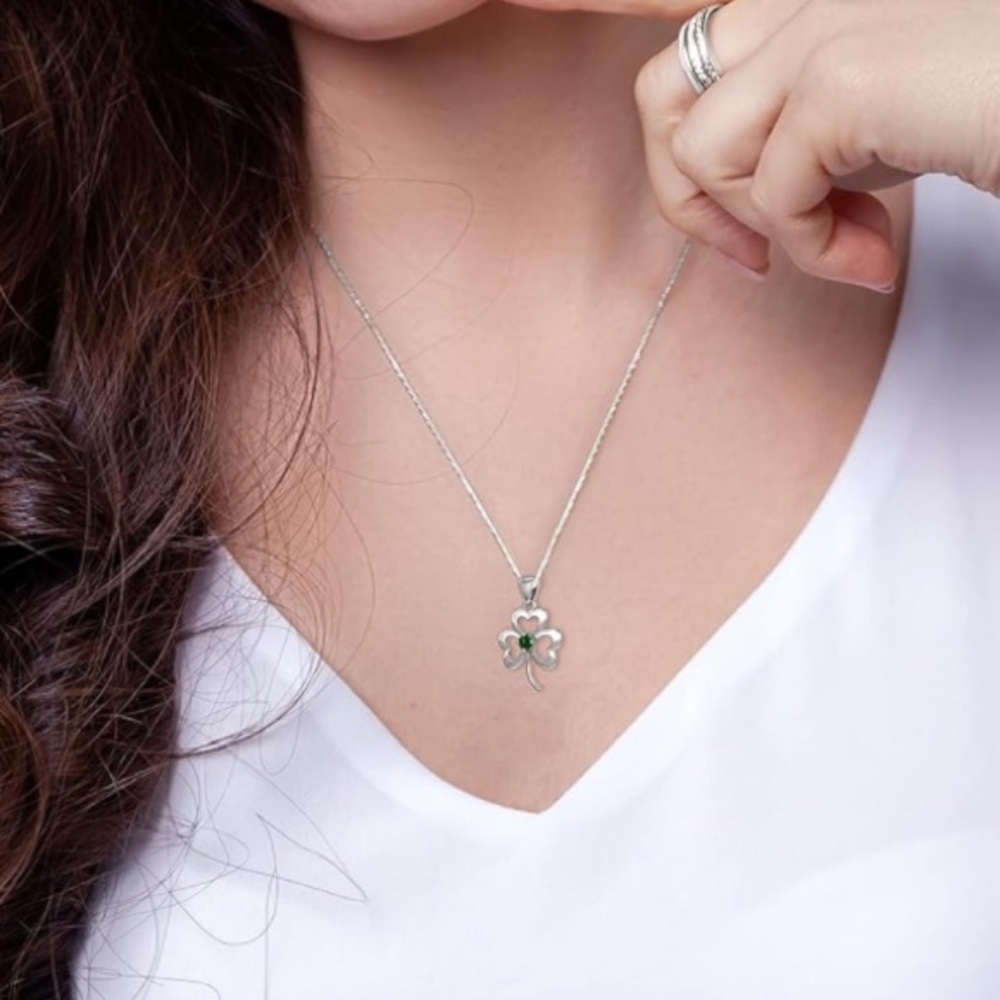 NWT 925 Wicklow Clover Shamrock Sterling Silver & Emerald 16” Necklace
